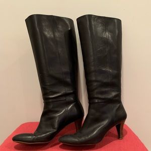 Banana Republic Black Leather Tall Slip-on Heeled Boots